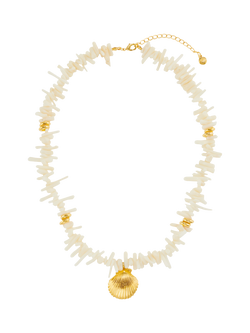 Orelia Statement Coral Chip and Shell Necklace, Cream/Gold - view 2, Cream/Gold