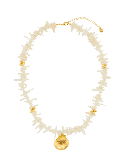 Orelia Statement Coral Chip and Shell Necklace, Cream/Gold - view 2, Cream/Gold