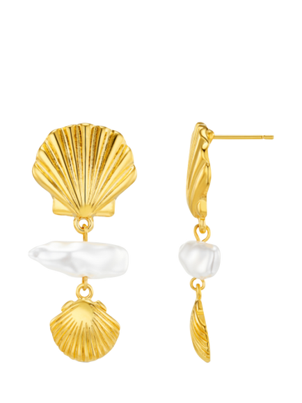 Orelia Graduated Shell and Pearl Drop Earrings, Gold/White, Gold/White