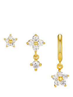 Orelia Flower Ear Stacking Set, Pack of 3, Crystal, Crystal