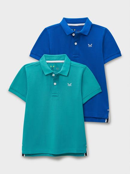 Crew Clothing Kids' Classic Cotton Piqué Polo Shirts, Pack of 2, Teal Blue, Teal Blue