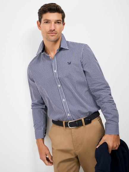 Crew Clothing Cotton Gingham Shirt, Mid Blue, Mid Blue