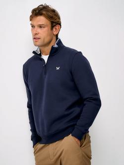 Crew Clothing Half Zip Cotton Blend Sweatshirt, Navy Blue