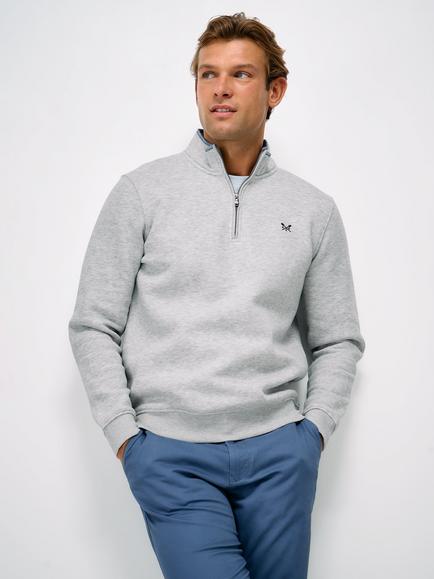 Crew Clothing Half Zip Cotton Blend Sweatshirt, Mid Grey