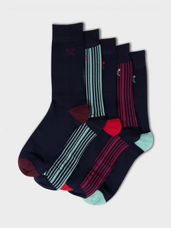 Crew Clothing Stripe & Colour Block Crew Socks, Pack of 5, Multi Black, Multi Black