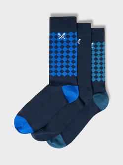 Crew Clothing Diamond Crew Socks, Pack of 3, Navy Blue, Navy Blue