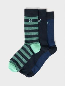 Crew Clothing Stripe & Colour Block Crew Socks, Pack of 3, Navy Blue, Navy Blue
