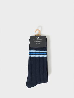 Crew Clothing Stripe Rugby Socks, Pack of 2, Navy Blue - view 2, Navy Blue