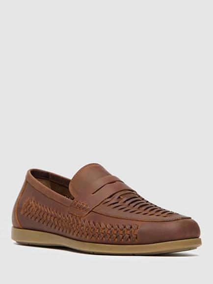 Rodd & Gunn Gisborne Huarache Leather Loafers, Coffee - view 2, Coffee
