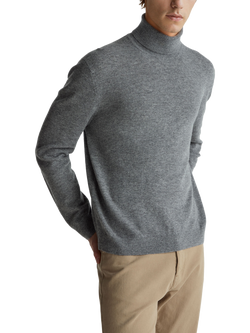 Benetton Wool Turtle Neck Jumper, Dark Melange Grey, Dark Melange Grey