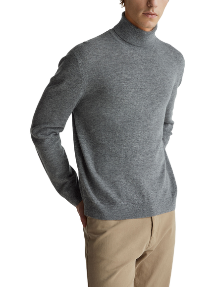 Benetton Wool Turtle Neck Jumper, Dark Melange Grey, Dark Melange Grey