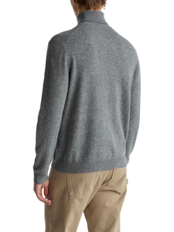 Benetton Wool Turtle Neck Jumper, Dark Melange Grey - view 2, Dark Melange Grey