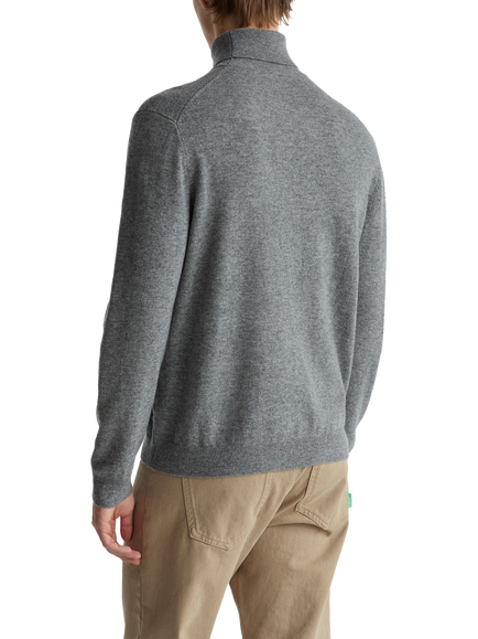 Benetton Wool Turtle Neck Jumper, Dark Melange Grey - view 2, Dark Melange Grey