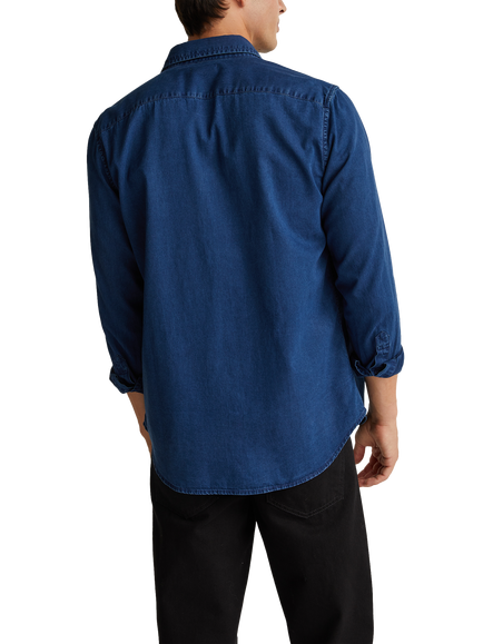 Benetton Slim Fit Denim Shirt, Dark Blue - view 2, Dark Blue