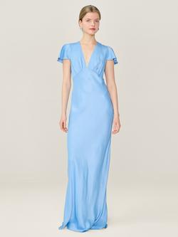 OMNES Fai V-Neck Satin Maxi Dress, Powder Blue