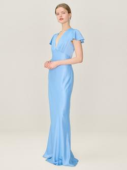 OMNES Fai V-Neck Satin Maxi Dress - view 2, Powder Blue