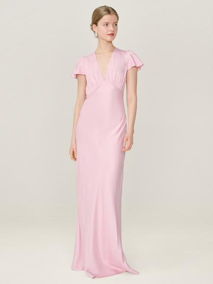 OMNES Fai V-Neck Satin Maxi Dress, Dusty Pink