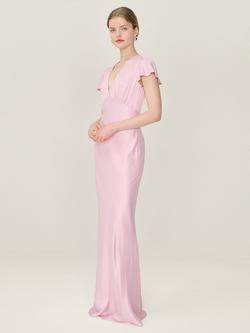 OMNES Fai V-Neck Satin Maxi Dress - view 2, Dusty Pink