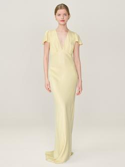 OMNES Fai V-Neck Satin Maxi Dress, Butter Yellow
