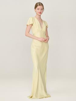OMNES Fai V-Neck Satin Maxi Dress - view 2, Butter Yellow