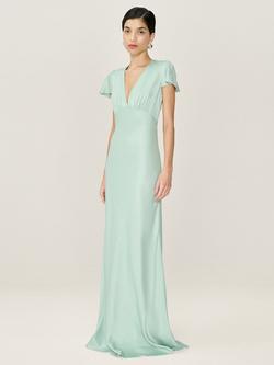 OMNES Fai V-Neck Satin Maxi Dress, Sage