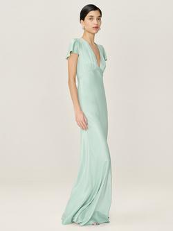 OMNES Fai V-Neck Satin Maxi Dress - view 2, Sage