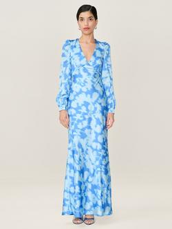 OMNES Francoise Blurred Floral Satin Midi Dress, Blue
