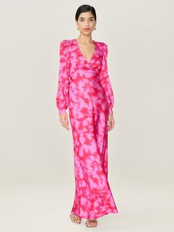 OMNES Francoise Blurred Floral Satin Midi Dress, Magenta