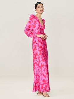 OMNES Francoise Blurred Floral Satin Midi Dress - view 2, Magenta