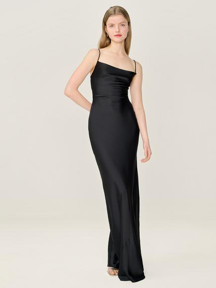 OMNES Ginny Sleeveless Satin Maxi Dress, Black