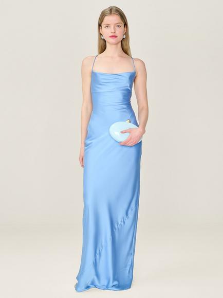OMNES Ginny Sleeveless Satin Maxi Dress, Powder Blue