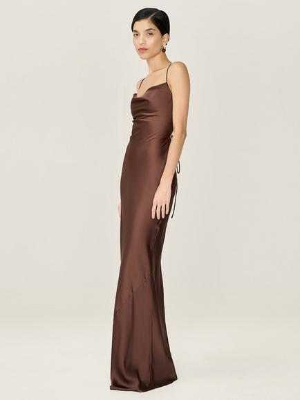 OMNES Ginny Sleeveless Satin Maxi Dress - view 2, Chocolate