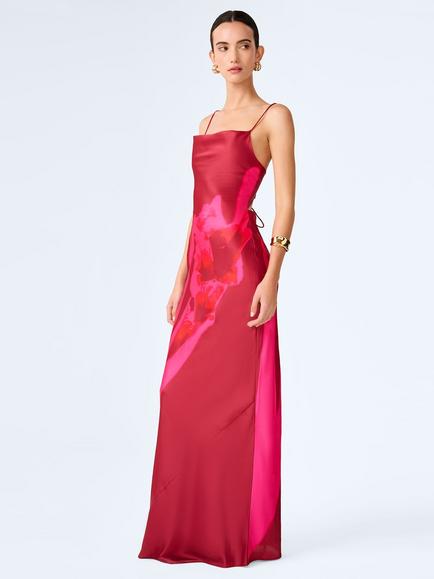 OMNES Ginny Floral Placement Maxi Dress, Red/Pink - view 2, Red/Pink