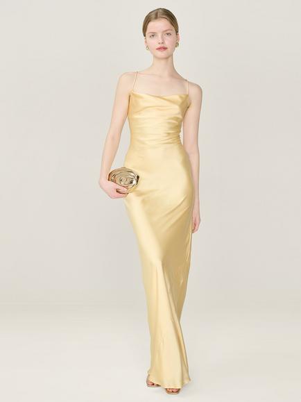 OMNES Ginny Sleeveless Satin Maxi Dress, Butter Yellow