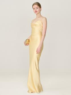 OMNES Ginny Lace Back Satin Maxi Dress - view 2, Butter Yellow