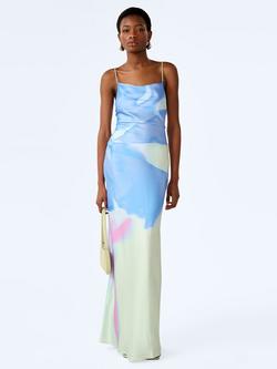 OMNES Ginny Satin Glitched Floral Placement Maxi Dress, Multi, Multi