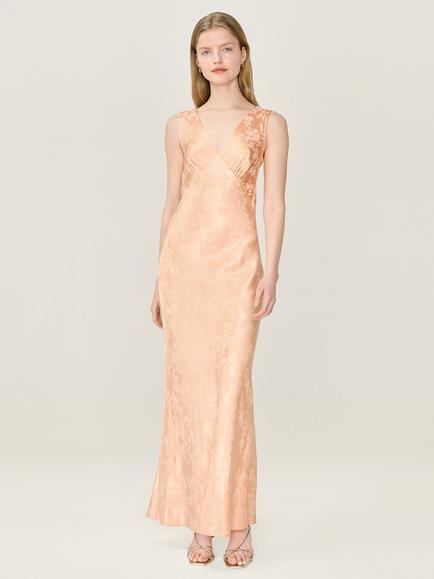 OMNES Iris Jacquard Slip Maxi Dress, Peach
