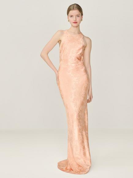 OMNES Jai Floral Jacquard Bridesmaid Dress, Peach
