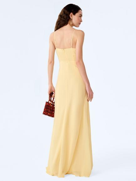 OMNES Lisa Chiffon Maxi Dress, Butter Yellow - view 2, Butter Yellow