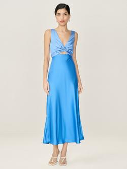 OMNES Maggy Colour Block Satin Midi Dress, Powder Blue/Blue