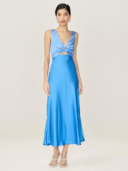OMNES Maggy Colour Block Satin Midi Dress, Powder Blue/Blue