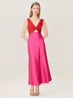 OMNES Maggy Colour Block Satin Midi Dress, Raspberry/Cherry