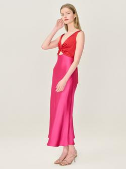OMNES Maggy Colour Block Satin Midi Dress - view 2, Raspberry/Cherry