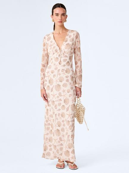 OMNES Marj Seashell Print Dress, Beige, Beige