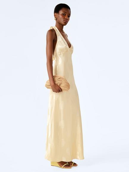 OMNES Mayci Halterneck Maxi Dress, Butter Yellow - view 2, Butter Yellow
