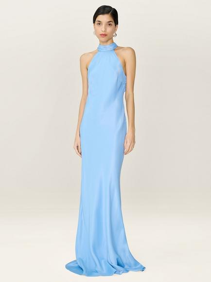 OMNES Milos Halterneck Open Back Bridesmaid Dress, Powder Blue