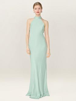 OMNES Milos Halterneck Open Back Bridesmaid Dress, Sage
