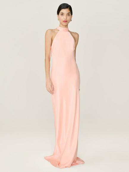 OMNES Milos Halterneck Open Back Bridesmaid Dress, Peach