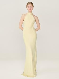 OMNES Milos Halterneck Open Back Bridesmaid Dress, Butter Yellow