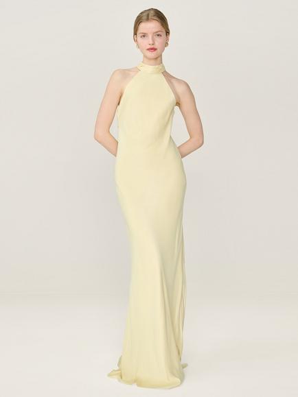 OMNES Milos Halterneck Open Back Bridesmaid Dress, Butter Yellow
